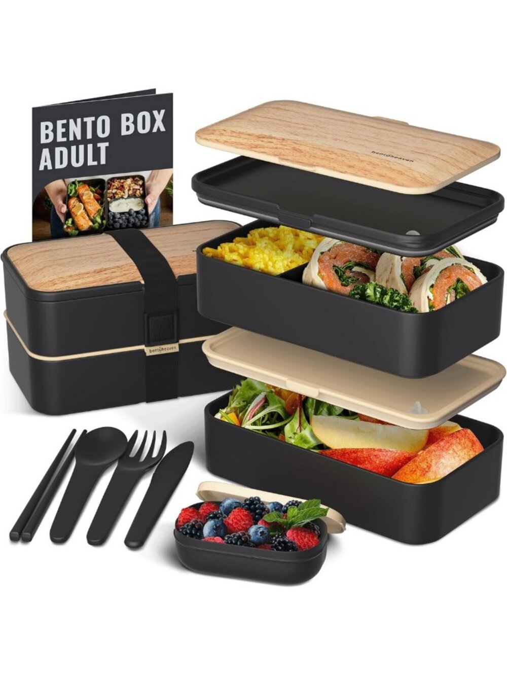 Stylish Bento Box for Adults & Kids - Compartment Lunch Container with Utensils
